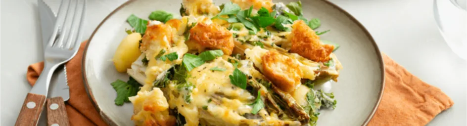 Gegrilde witlofschotel met kabeljauw