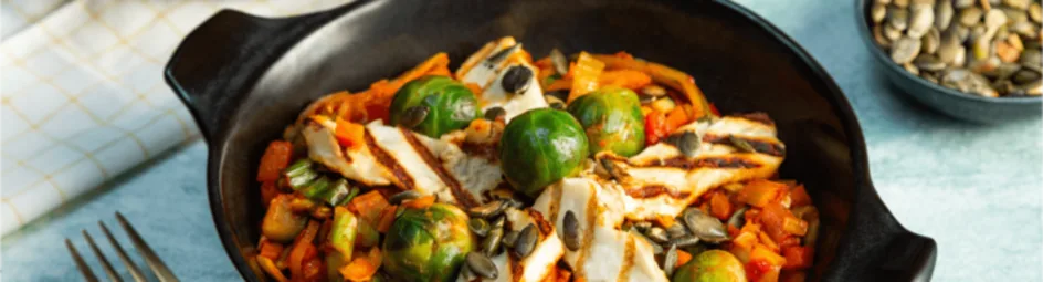 Spruitenstoof met halloumi