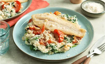Risotto met spinazie en gebakken victoriabaars