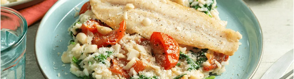 Risotto met spinazie en gebakken victoriabaars