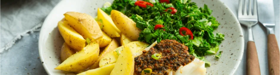 Kabeljauwfilet met rode pesto en roergebakken boerenkool