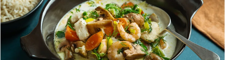 Romig vispotje met tilapia en garnalen