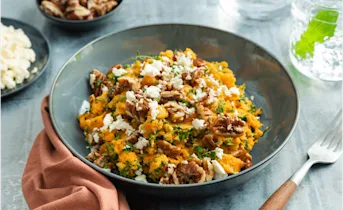 Boerenkoolstamppot met feta en pecannoten