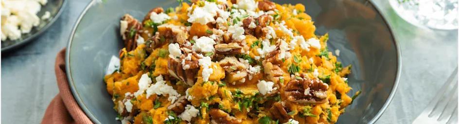 Boerenkoolstamppot met feta en pecannoten