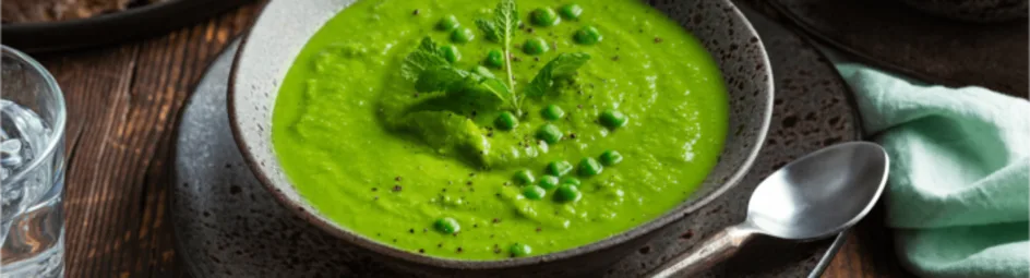 Groene tuinerwtjes soep met munt
