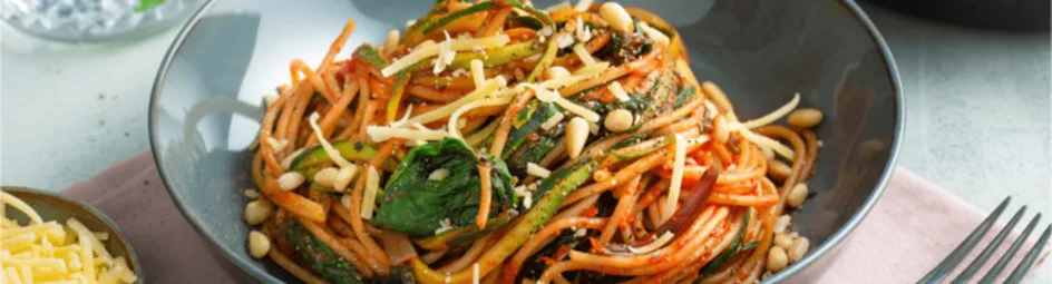 Spaghetti met courgette en spinazie