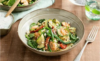 Couscous met gegrilde courgette en knoflookgarnalen