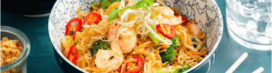 Soba teriyaki noodles met garnalen