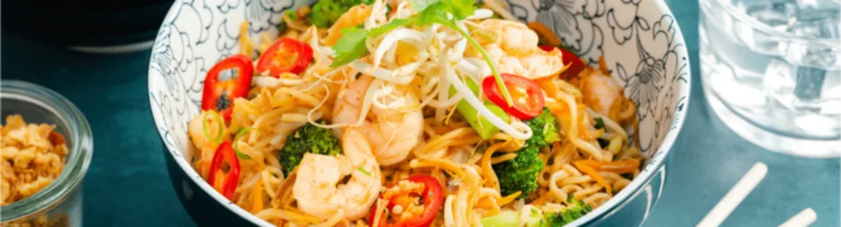 Soba teriyaki noodles met garnalen