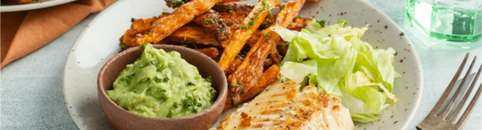 Victoriabaars met parmezaan-groentefrietjes