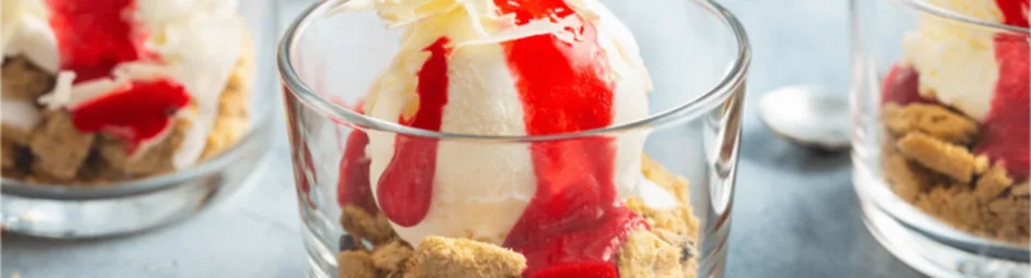 Vegan vanille ijs met huisgemaakte frambozensaus