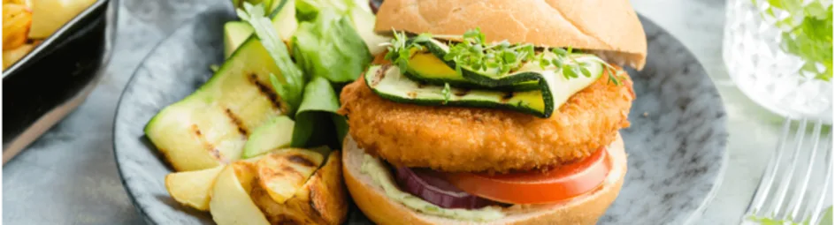 Kabeljauwburgers met gegrilde courgette salade