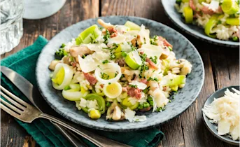Romige prei-risotto met champignons en bacon