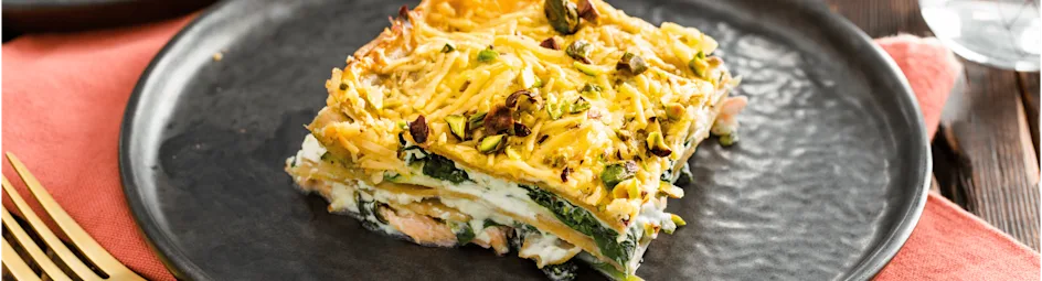 Zalmlasagne met courgette, spinazie en roomkaas