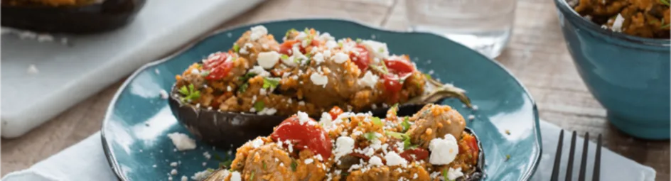 Gevulde aubergines met verse worst