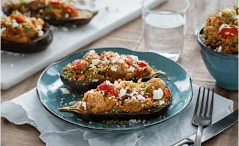Gevulde aubergines met verse worst