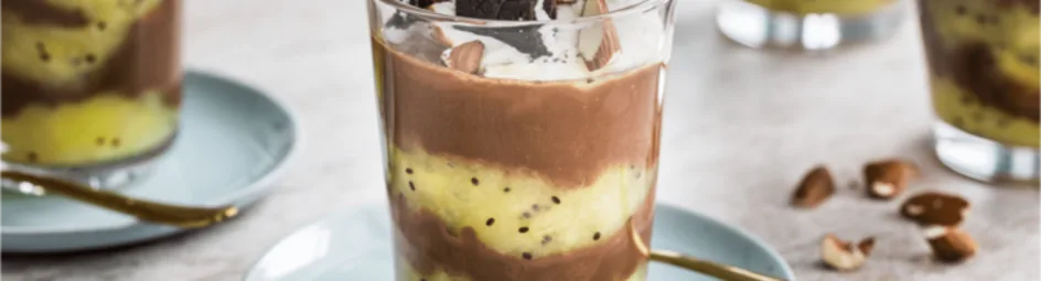 Choco vlaflip met een frisse kiwi compote en Oreo koekjes