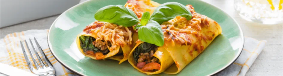 Romige lasagne rolletjes met basilicum