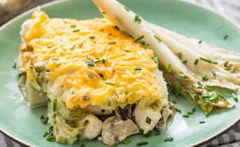 Luchtige ovenschotel met kip en witlof