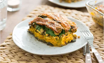 Zoete aardappel lasagne met aubergine