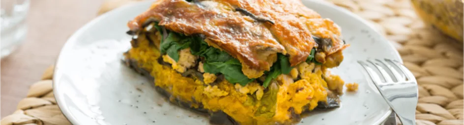 Zoete aardappel lasagne met aubergine
