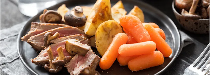 Biefstuk met champignons en gebakken aardappelen