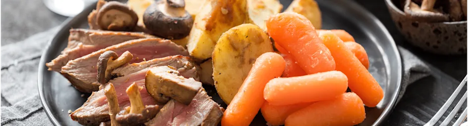 Biefstuk met champignons en gebakken aardappelen