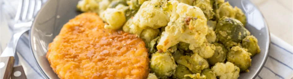 Geroosterde pesto-groenten met vega schnitzels