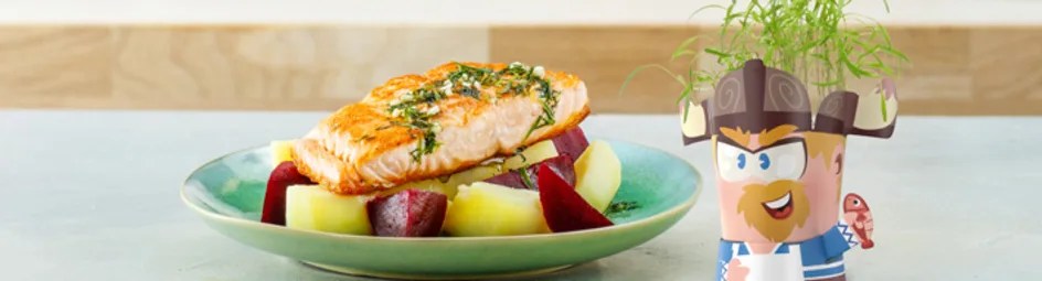Zalm met bietjes en aardappels