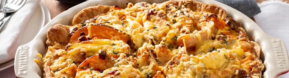 Pompoenquiche met bosui en spekjes