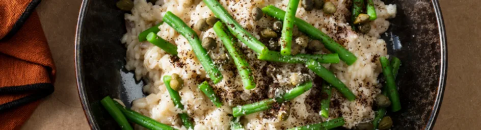 Risotto met haricots verts en koffie
