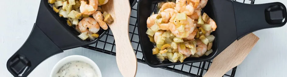 Garnaaltjes met venkel, olijven en dillesaus