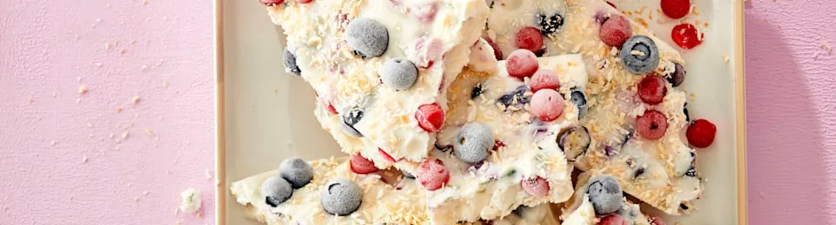 Frozen yoghurt schotsen met blauwe bessen