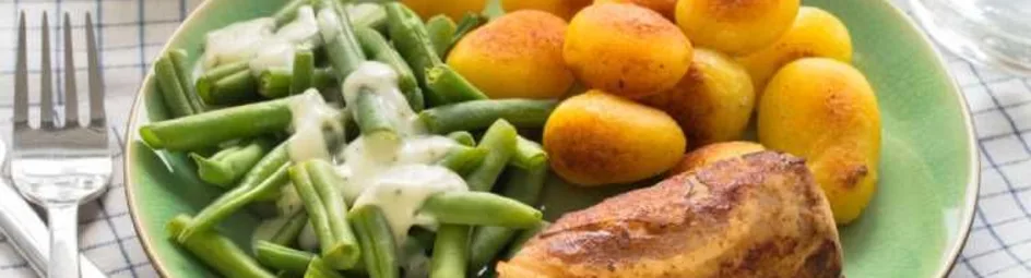 Sperziebonen met krieltjes en slavink