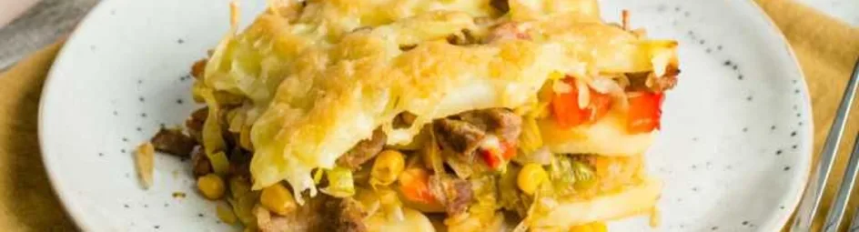 Shoarma ovenschotel met groenten en aardappelschijfjes