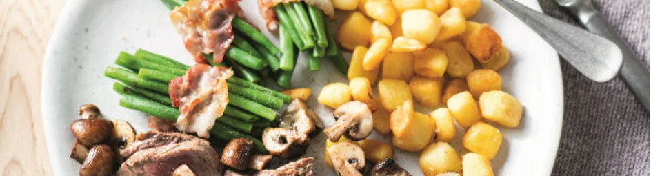 Gebakken biefstuk met champignons en gebakken krieltjes