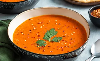 Wortelsoep met linzen en naanbrood