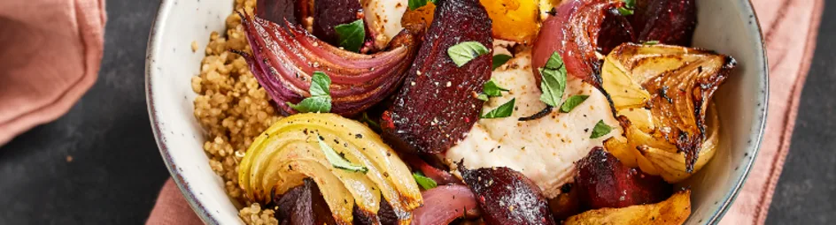 Quinoa met geroosterde bietjes en geitenkaas