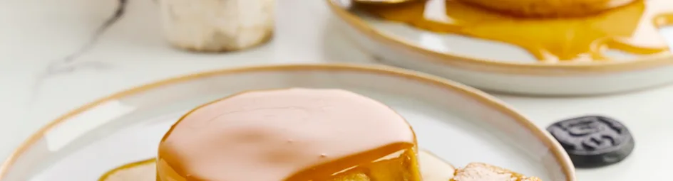 Crème caramel met muntdrop