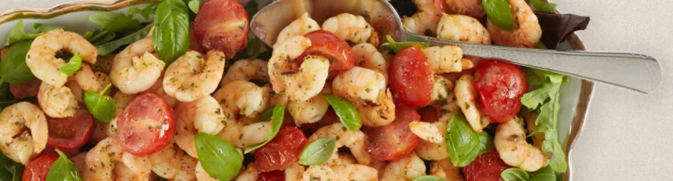 Knoflookgarnalen met zoete tomaatjes en basilicum