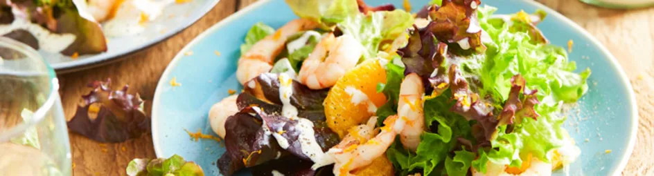 Salade met garnalen en sinaasappel