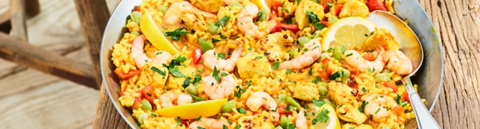 Kippaella met garnalen en tuinbonen