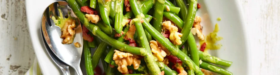 Sperziebonen met kruiden en spek