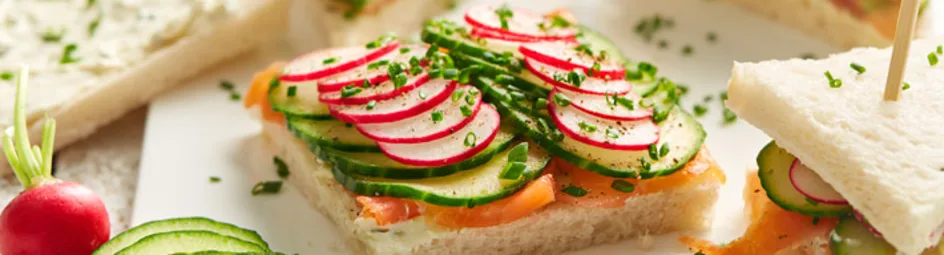 Komkommer-zalmsandwich met roomkaas en radijs