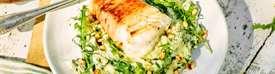 Kabeljauw in rauwe ham met rucolastamppot