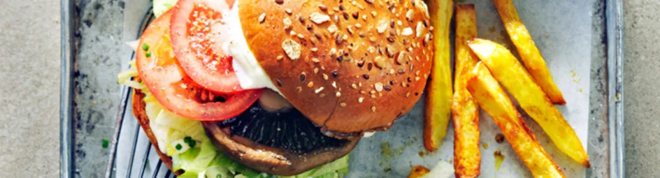 Portobelloburger met homemade ovenfriet