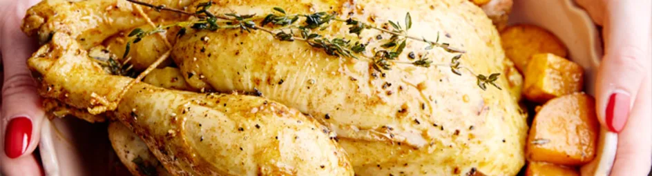 Kip met boter, tijm en zoete aardappel