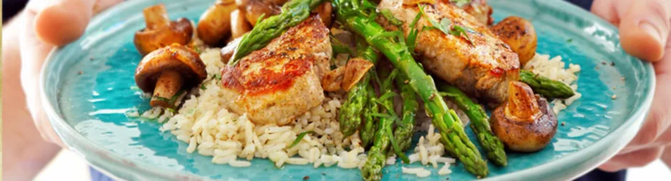 Varkenshaas met champignons en asperges