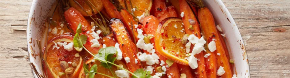 Geroosterde worteltjes met honing-sinaasappeldressing
