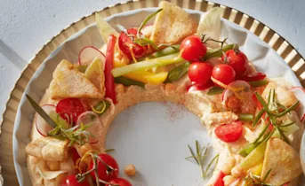 Hummus met groente en pitachips